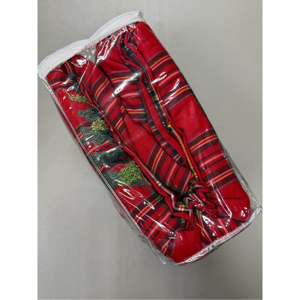 Pottery Barn Elliot KING / CAL Duvet Cover Christmas Tree Embroidered Red Plaid - Picture 4 of 7